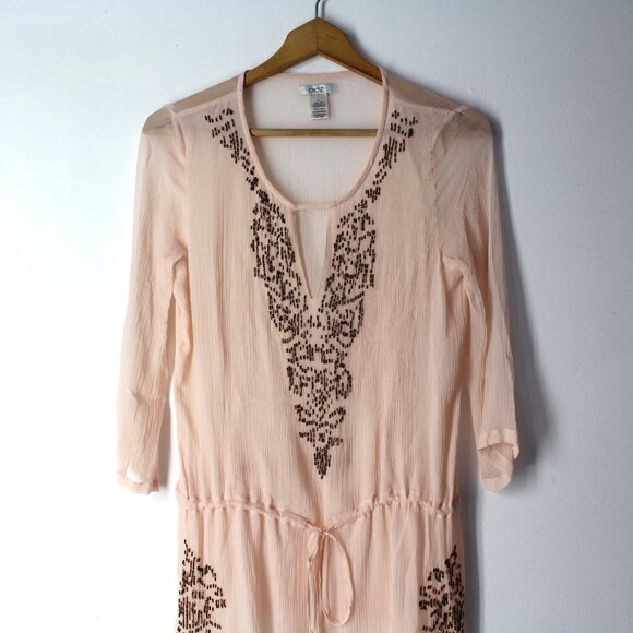 Cache size S silk sheer 3/4 sleeve embellished beaded blouse tunic top Pink - Picture 2 of 11